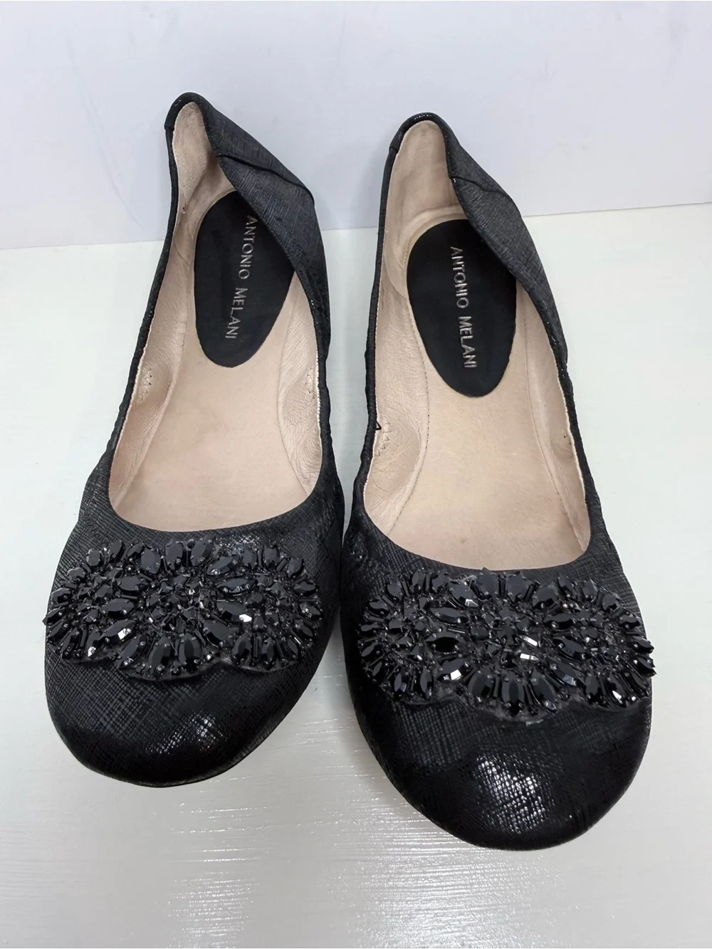 ANTONIO MELANI Black Embellished Ballet Flats 9.5 M